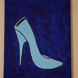 Handpainted Sky Blue Stiletto Pumps Acrylic Painting Wall Decor 8x10"